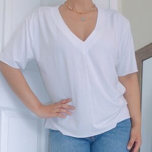 Splendid Womens Kate Small‎ White V-Neck Relaxed Tee T-Shirt Top Short Sleeve